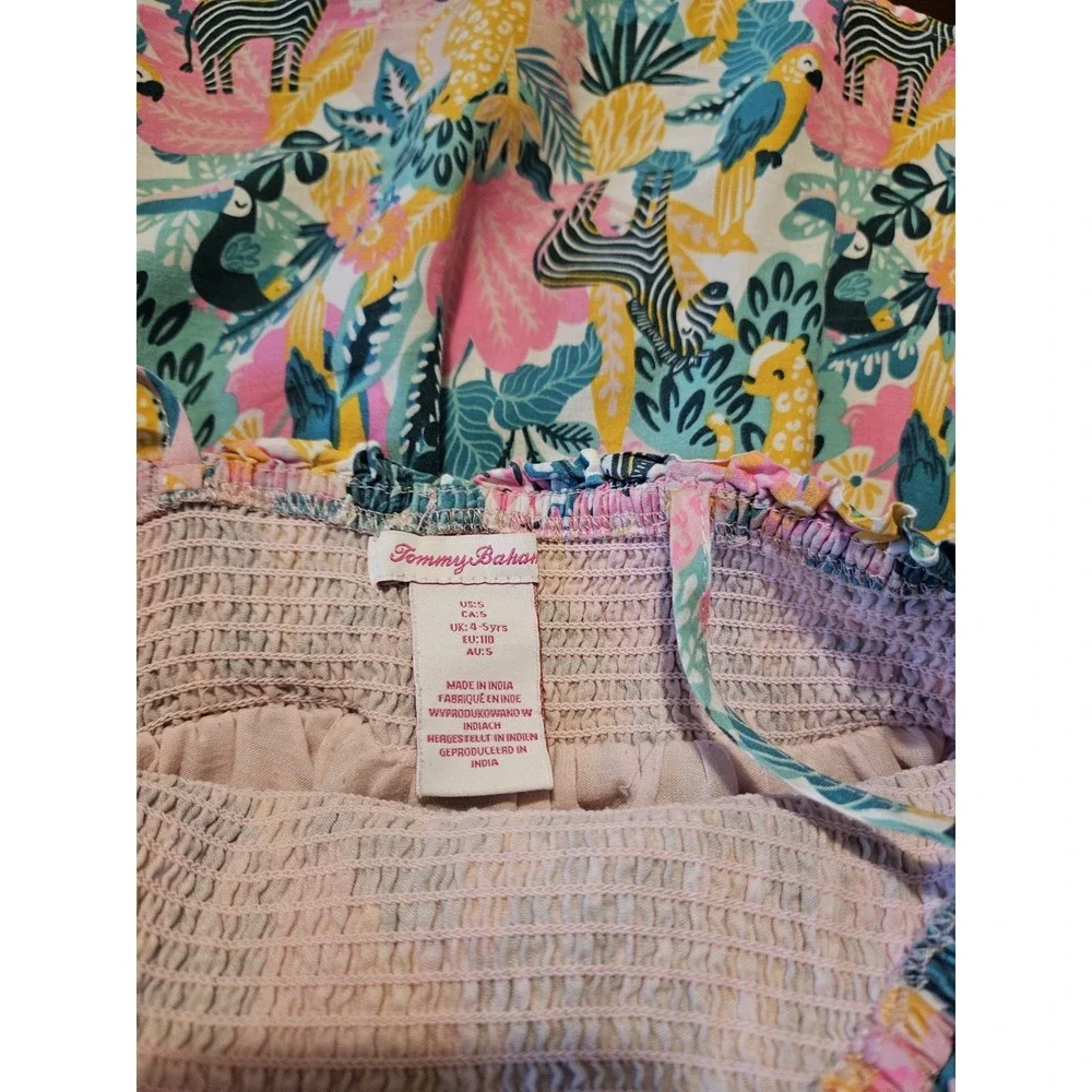 Tommy Bahama Floral Babydoll Sun Dress Tropical Print Girls Size 5 Zebra Tassels